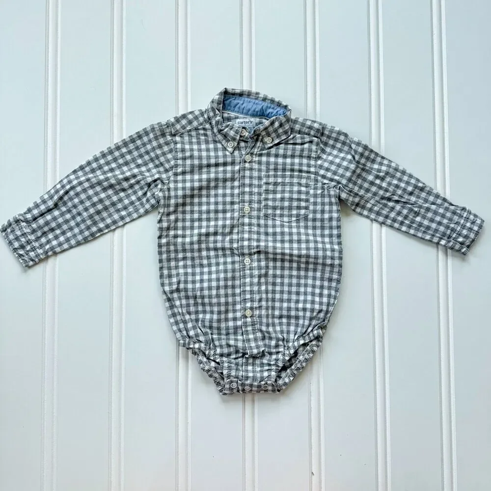 Carter’s Toddler Boys Button Down Plaid Cotton Onesie Bodysuit
